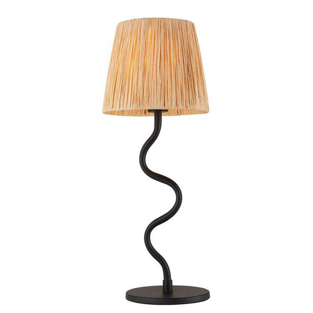 Wriggle Table Lamp Matt Black w/ Raffia Shade - Comet Lighting