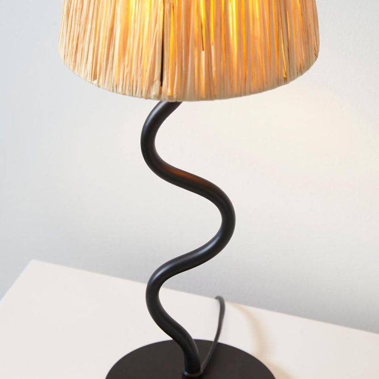 Wriggle Table Lamp Matt Black w/ Raffia Shade - Comet Lighting