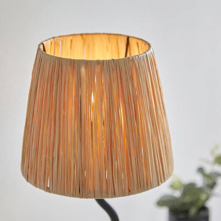 Wriggle Table Lamp Matt Black w/ Raffia Shade - Comet Lighting