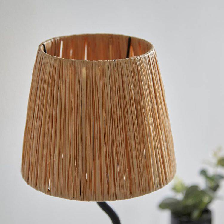 Wriggle Table Lamp Matt Black w/ Raffia Shade - Comet Lighting