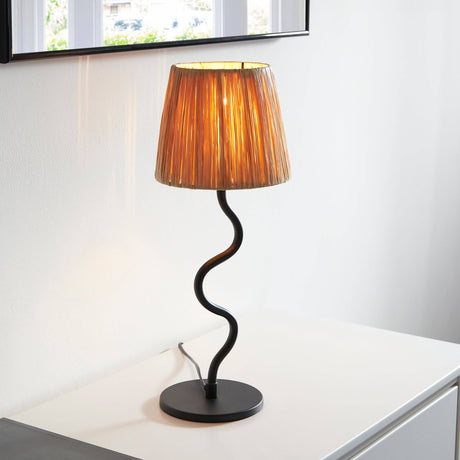 Wriggle Table Lamp Matt Black w/ Raffia Shade - Comet Lighting