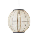 Zaire Large Pendant Ceiling Light Matt Black/Natural Linen - Comet Lighting