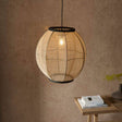 Zaire Large Pendant Ceiling Light Matt Black/Natural Linen - Comet Lighting