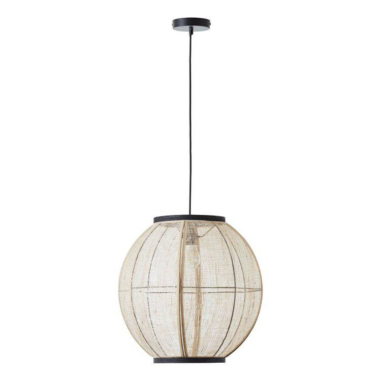 Zaire Large Pendant Ceiling Light Matt Black/Natural Linen - Comet Lighting