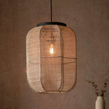 Zaire Medium Pendant Ceiling Light Matt Black/Natural Linen - Comet Lighting