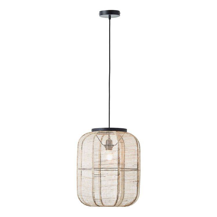 Zaire Medium Pendant Ceiling Light Matt Black/Natural Linen - Comet Lighting