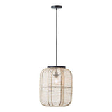 Zaire Medium Pendant Ceiling Light Matt Black/Natural Linen - Comet Lighting