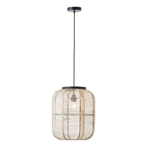 Zaire Medium Pendant Ceiling Light Matt Black/Natural Linen - Comet Lighting