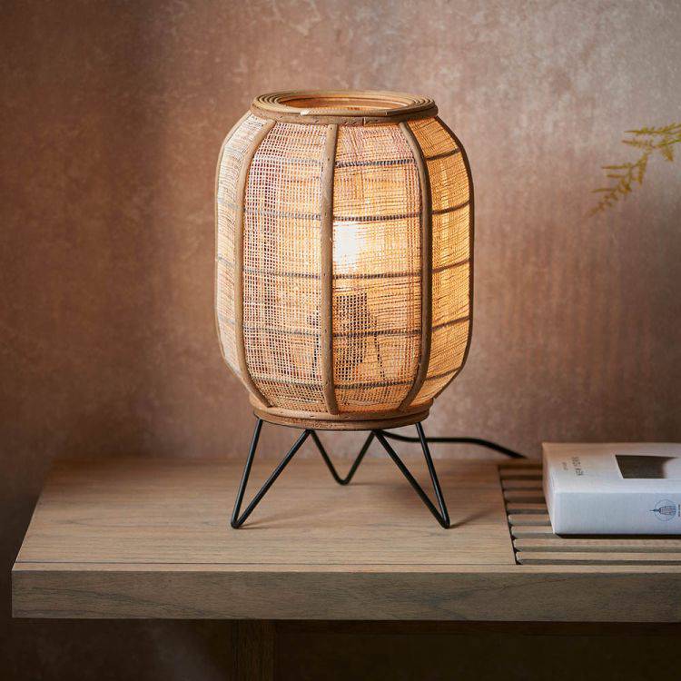 Zaire Table Lamp Matt Black/Bamboo - Comet Lighting