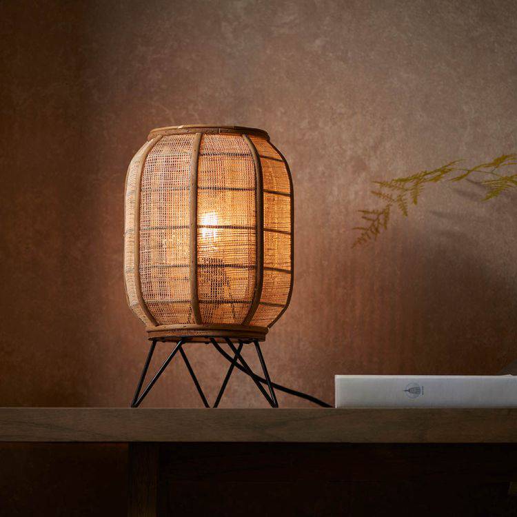 Zaire Table Lamp Matt Black/Bamboo - Comet Lighting