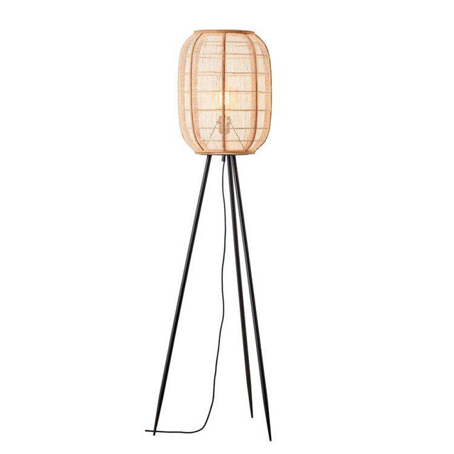 Zaire Tripod Floor Lamp Matt Black w/ Bamboo Shade - Comet Lighting