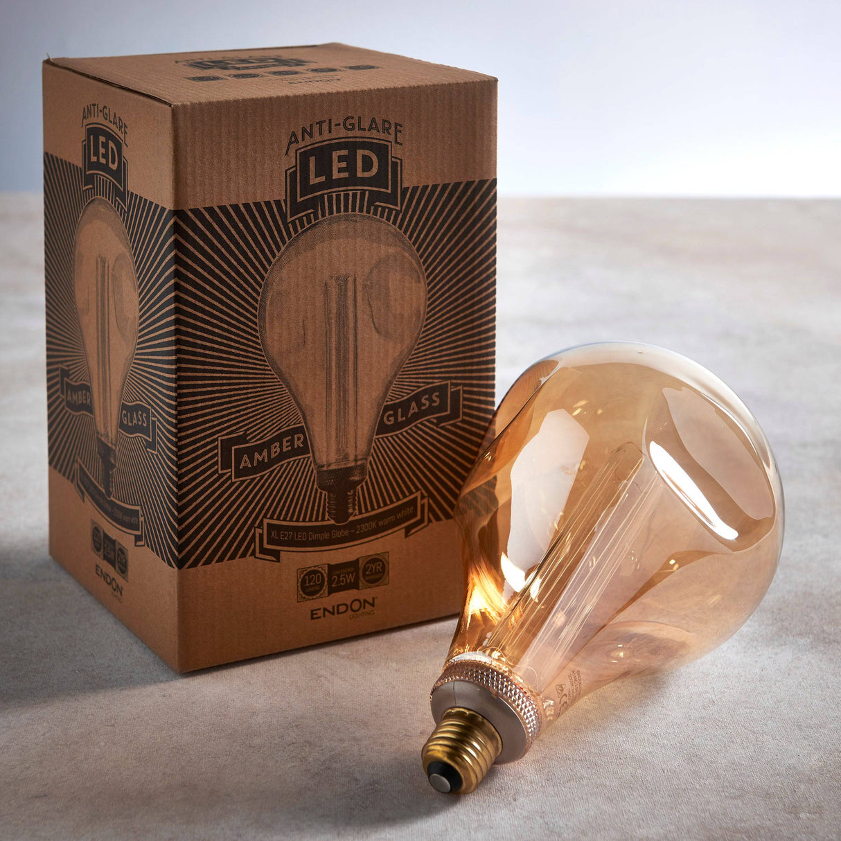 Endon E27 LED Dimple XL 148mm Globe Amber 2.5w 2300k 120lm - Comet Lighting