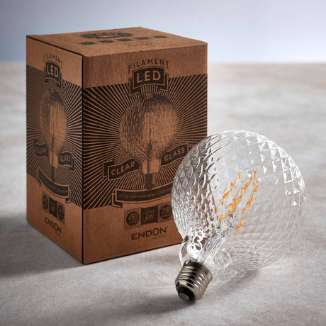 Endon E27 LED Filament Facet 125mm Globe 4w 2200k 450lm - Comet Lighting