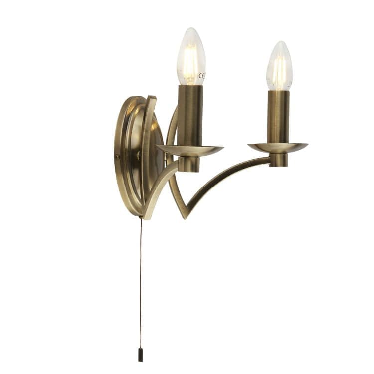 Colaton 2Lt Wall Light Antique Brass w/ Pull Cord - Comet Lighting