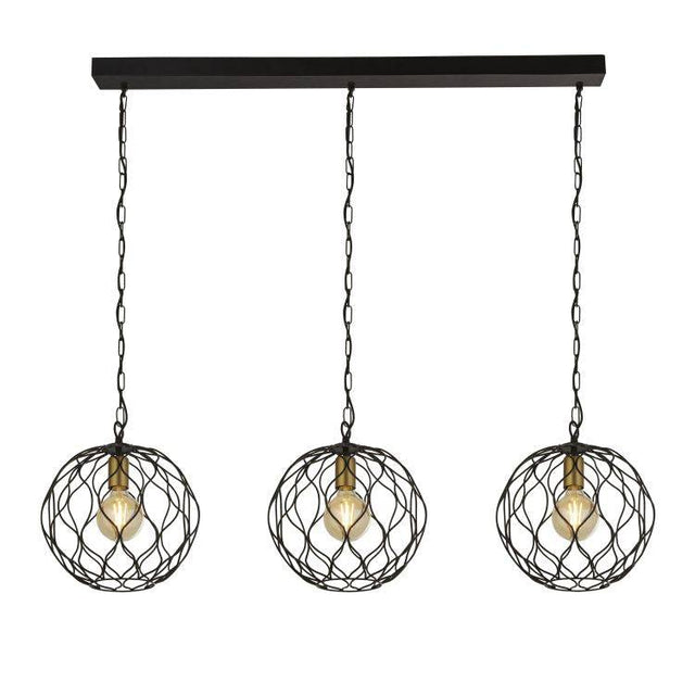 Culm 3Lt Bar Pendant Ceiling Light Black/Gold - Comet Lighting