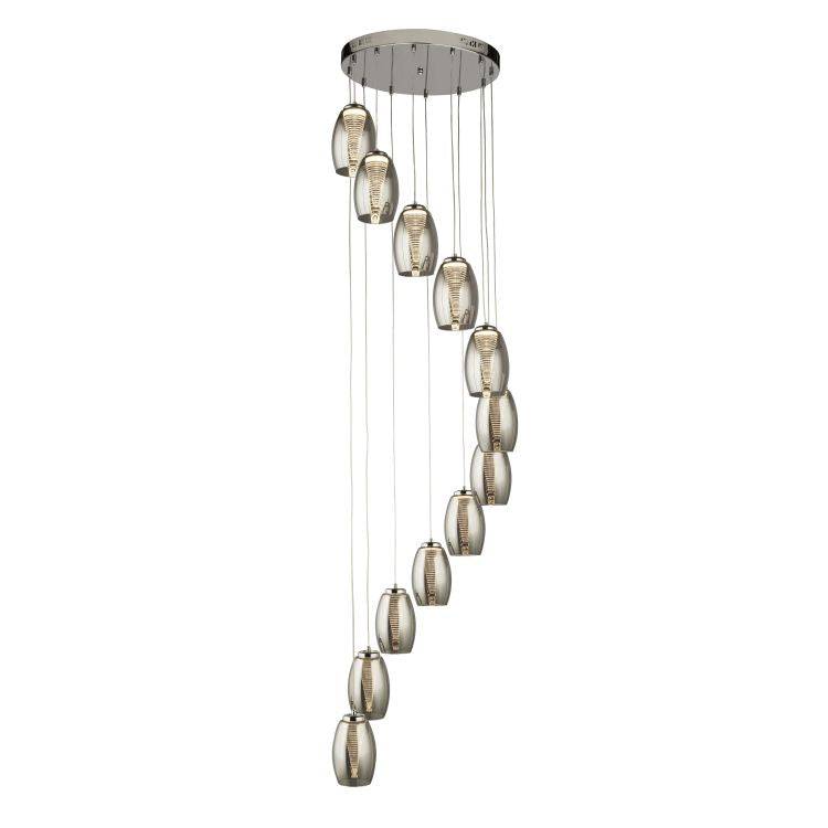 Dulverton 12Lt LED Multi-Drop Pendant Ceiling Light With Smoked Glass - Comet Lighting