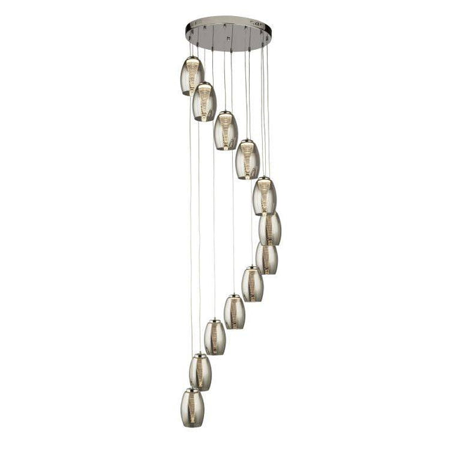 Dulverton 12Lt LED Multi-Drop Pendant Ceiling Light With Smoked Glass - Comet Lighting