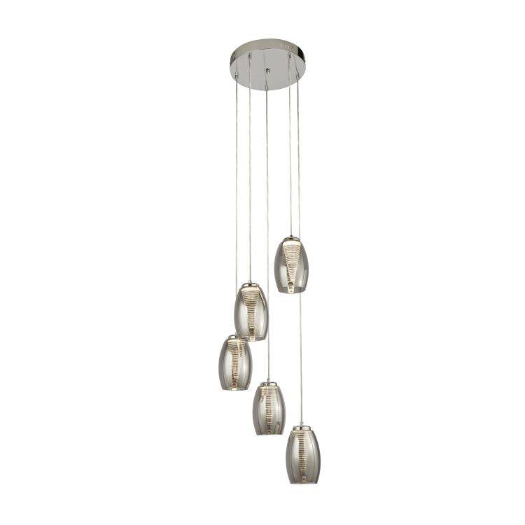 Dulverton 5Lt LED Multi-Drop Pendant Ceiling Light With Smoked Glass - Comet Lighting