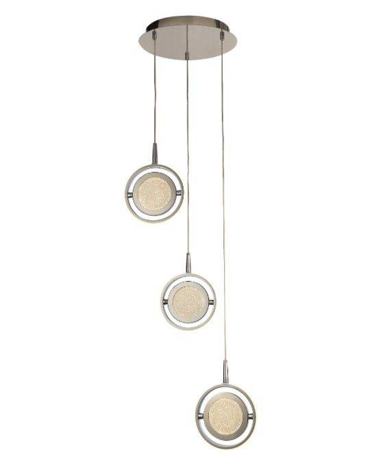 Farringdon 3Lt Muilti-Drop LED Pendant Ceiling Light Chrome - Comet Lighting