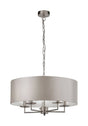 Georgeham 5Lt Pendant Ceiling Light Satin Silver w/ Silver Faux Silk Shade - Comet Lighting