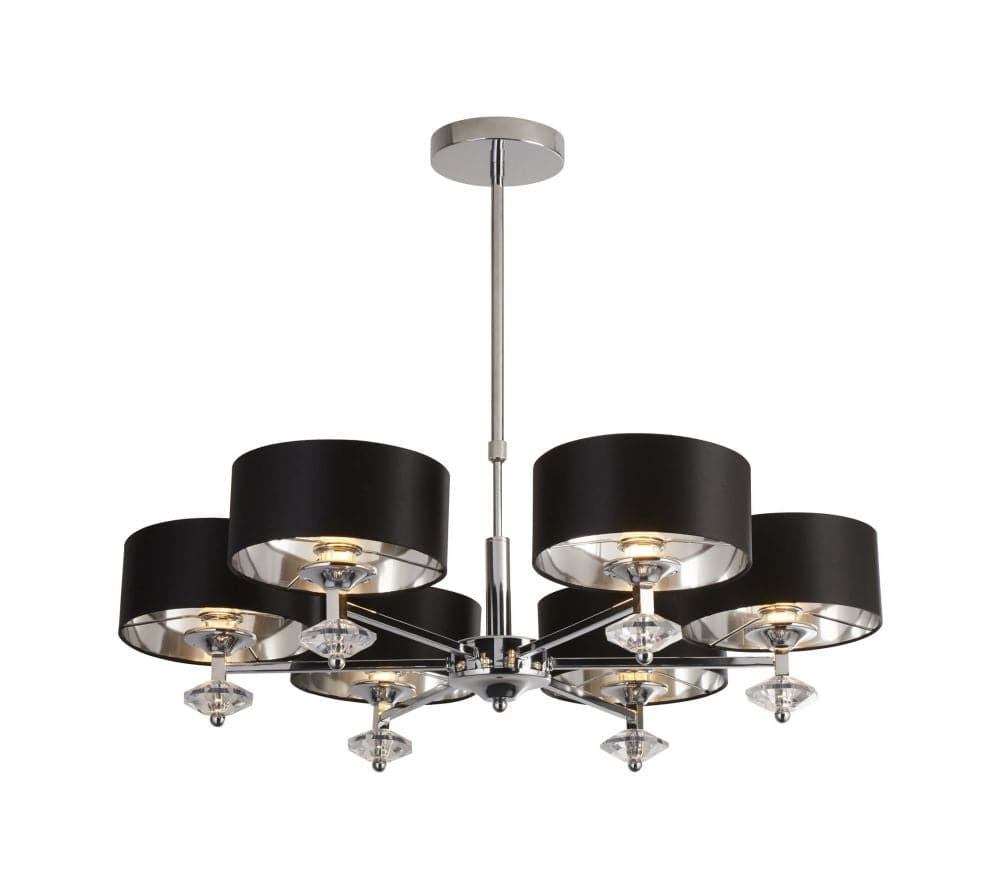 Marldon 6Lt Pendant Ceiling Light Chrome w/ Black Shades/Silver Inner - Comet Lighting