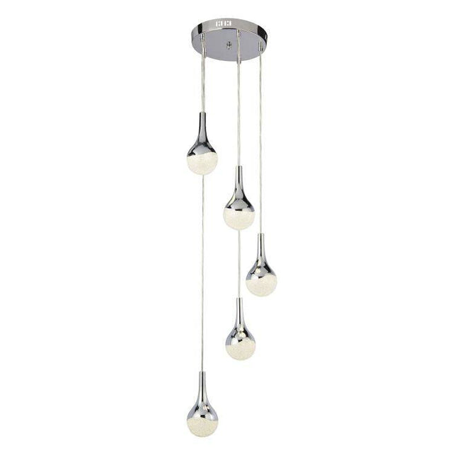 Marwood 5Lt LED Multi-drop Pendant Ceiling Light Chrome - Comet Lighting