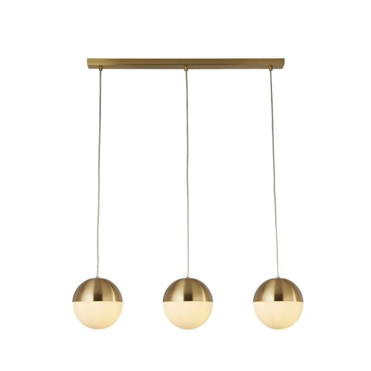 Meeth 3Lt Light Bar Pendant Satin Brass| Ball Dia 180mm - Comet Lighting