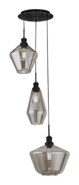 Morehead 3Lt Multi-Drop Pendant Ceiling Light Black/Smoked - Comet Lighting