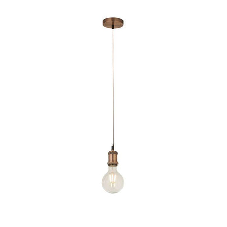 Moreton 1Lt Cable Suspension Antique Copper Metal & Brown Braided Cable - Comet Lighting