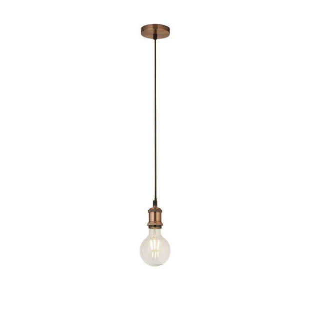 Moreton 1Lt Cable Suspension Antique Copper Metal & Brown Braided Cable - Comet Lighting