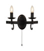 Northam 2Lt Wall Light Matt Black w/ Pull Cord - Comet Lighting