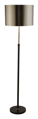 Plaford Floor Lamp Black And Chrome w/ Brushed Black Chrome Shade - Comet Lighting