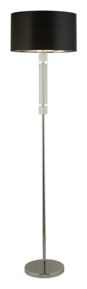 Plaford Floor Lamp Chrome/Glass w/ Black Shade Silver Inner - Comet Lighting