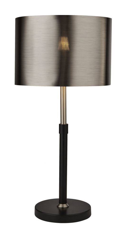 Plaford Table Lamp Black And Chrome w/ Brushed Black Chrome Shade - Comet Lighting