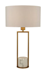 Tableau Gold Table Lamp w/ White Marble Base & White Drum Shade - Comet Lighting