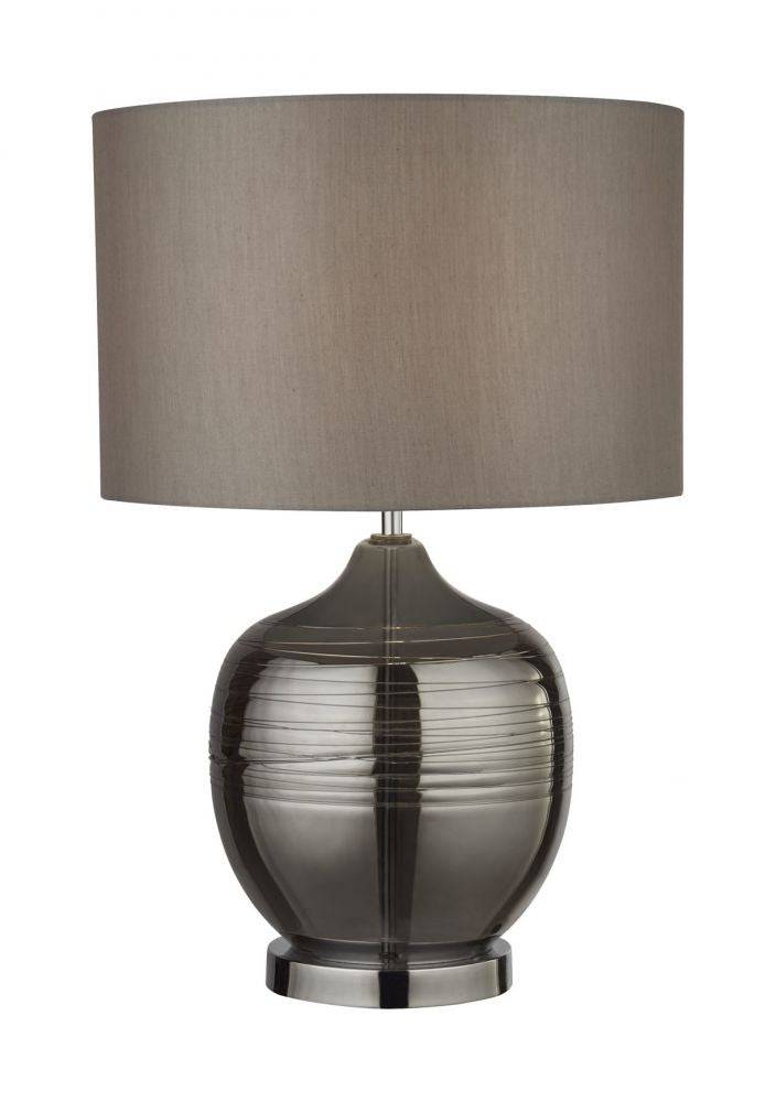 Tableau Smoked Ridged Detail Glass Table Lamp w/ Grey Shade - Comet Lighting