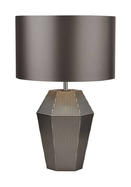 Tableau Table Lamp Smoked Glass w/ Grey Drum Shade - Comet Lighting