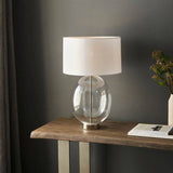 Abakan Touch Table Lamp Bright Nickel W/ White Shade - Comet Lighting