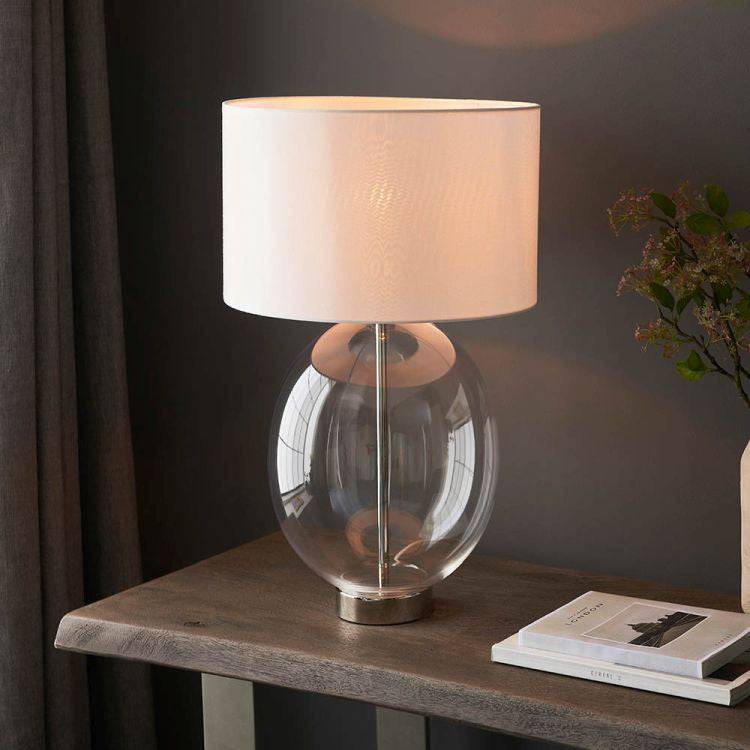 Abakan Touch Table Lamp Bright Nickel W/ White Shade - Comet Lighting