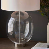 Abakan Touch Table Lamp Bright Nickel W/ White Shade - Comet Lighting