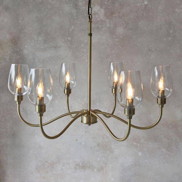 Acheron 6Lt Pendant Ceiling Light Antique Brass w/ Clear Glass - Comet Lighting