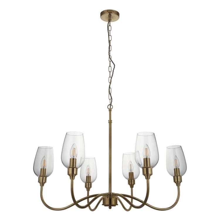 Acheron 6Lt Pendant Ceiling Light Antique Brass w/ Clear Glass - Comet Lighting