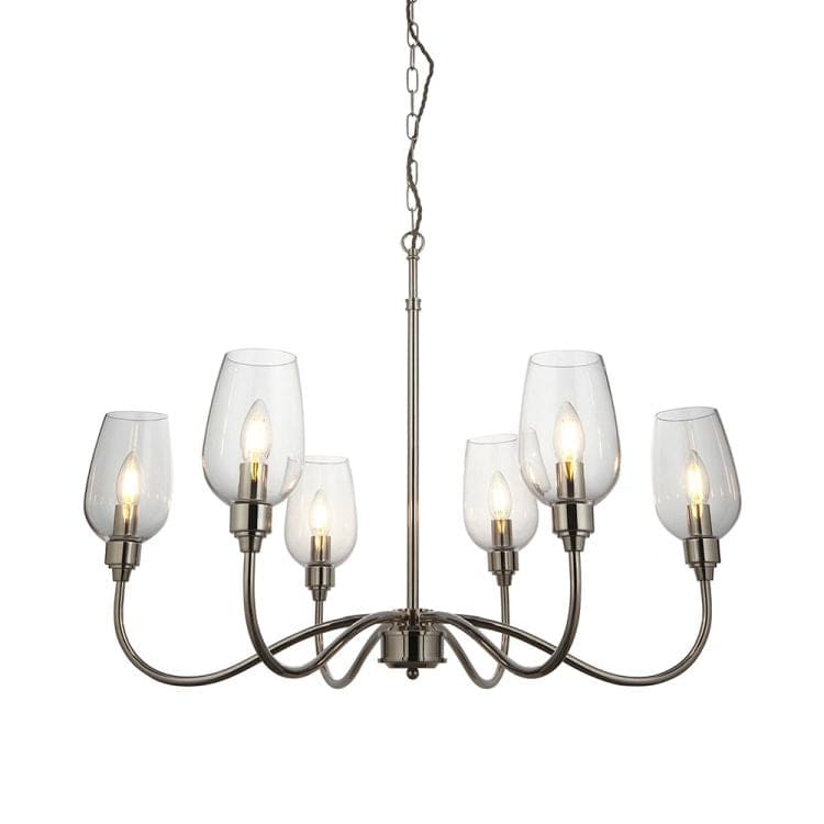 Acheron 6Lt Pendant Ceiling Light Bright Nickel w/ Clear Glass - Comet Lighting