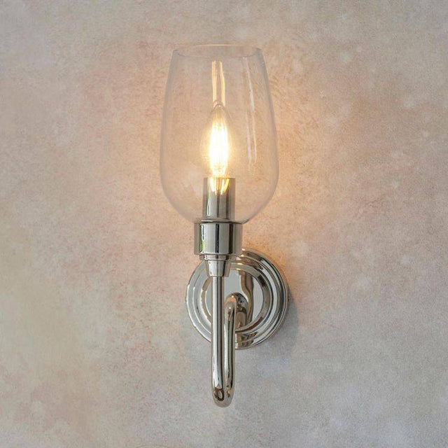 Acheron Wall Light Bright Nickel w/ Clear Glass - Comet Lighting