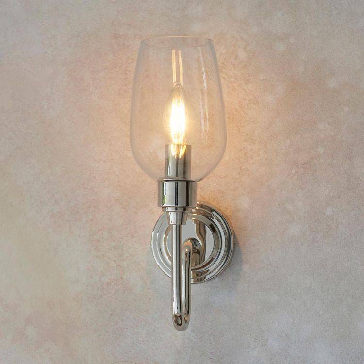 Acheron Wall Light Bright Nickel w/ Clear Glass - Comet Lighting