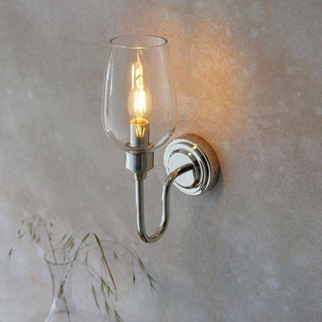 Acheron Wall Light Bright Nickel w/ Clear Glass - Comet Lighting