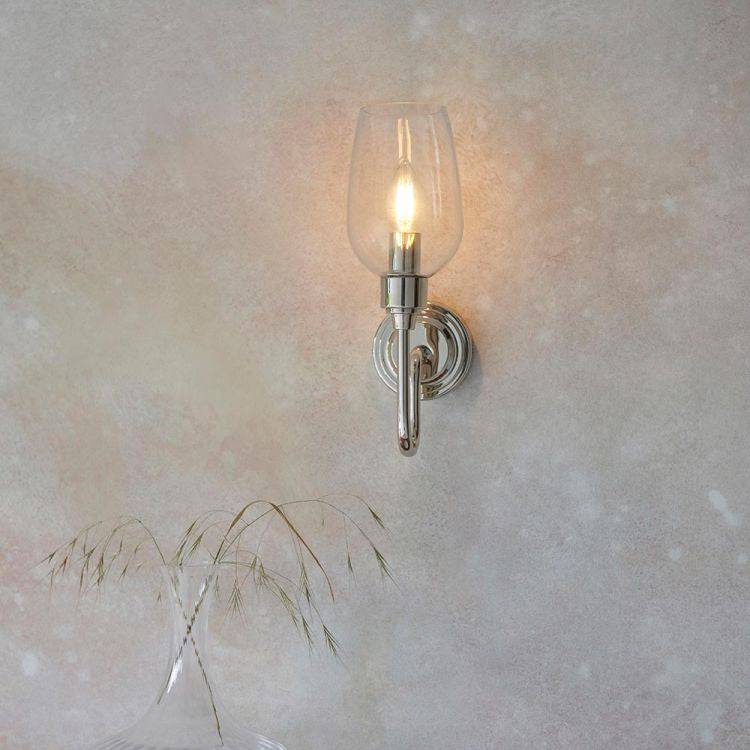 Acheron Wall Light Bright Nickel w/ Clear Glass - Comet Lighting