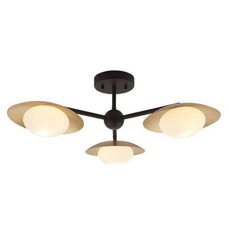 Aire 3Lt Semi-flush Ceiling Light Gold & Dark Bronze Finish With Opal Glass - Comet Lighting