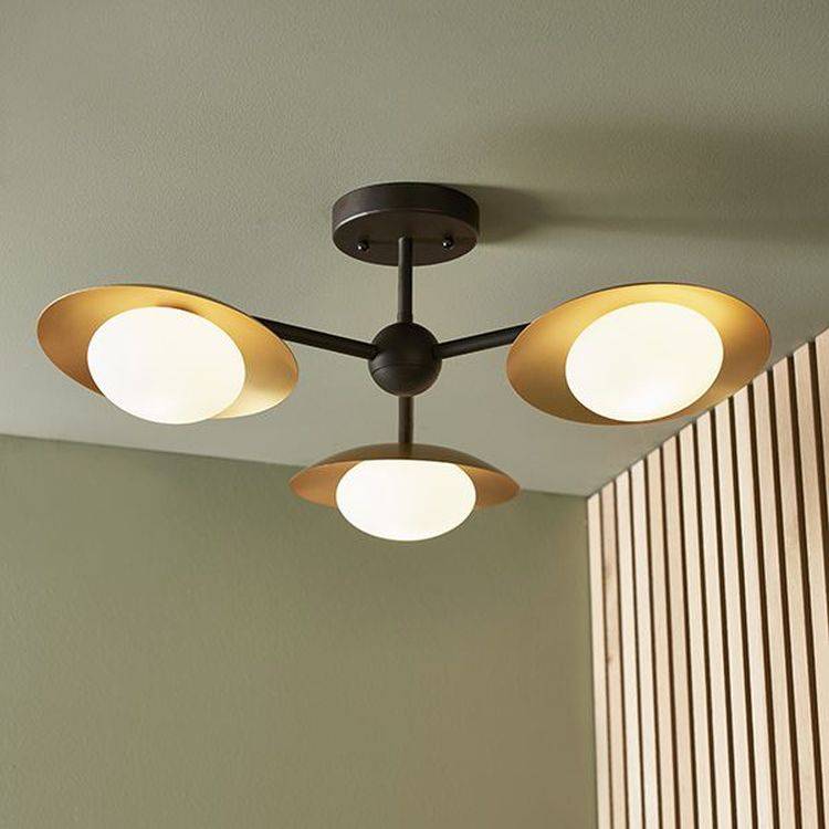 Aire 3Lt Semi-flush Ceiling Light Gold & Dark Bronze Finish With Opal Glass - Comet Lighting