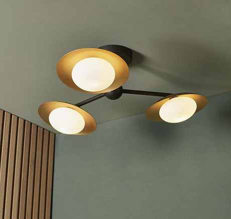 Aire 3Lt Semi-flush Ceiling Light Gold & Dark Bronze Finish With Opal Glass - Comet Lighting